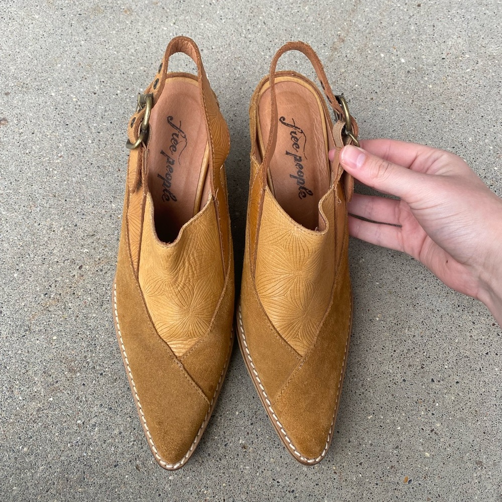 Free People Tan & Mustard Suede Slingback Clogs - Picture 2 of 7